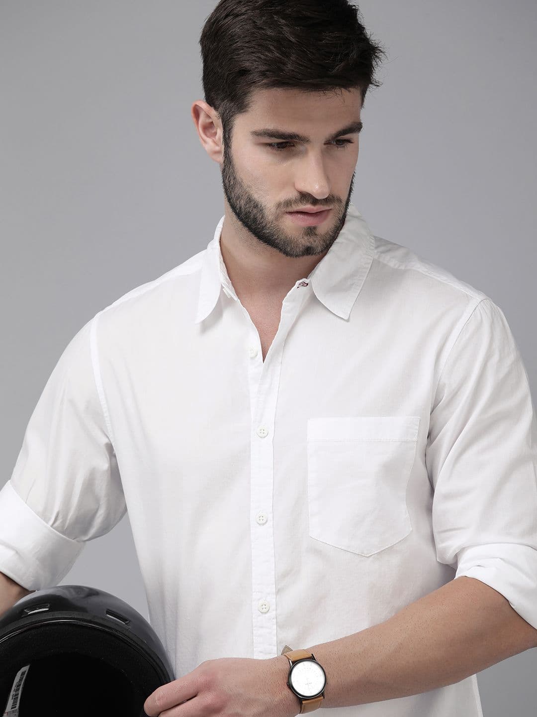 Roadster Roadster Men White Classic Regular Fit Cotton Casual Shirt