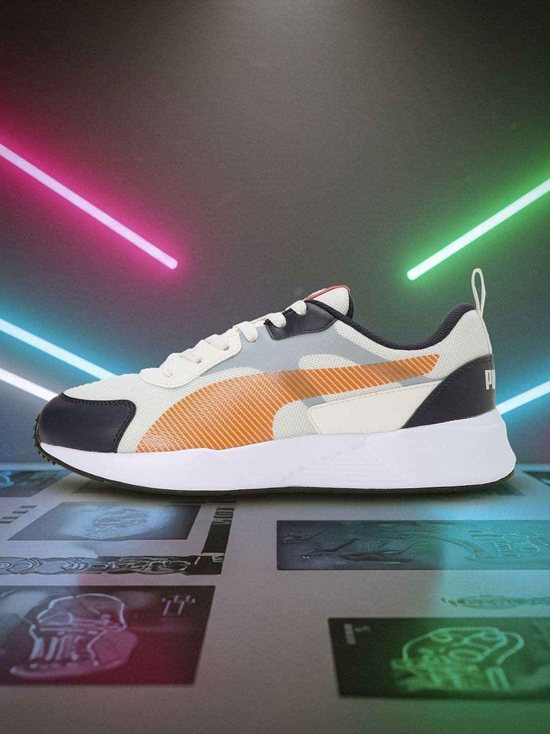 Puma Puma Men Cream-Coloured and Orange Colourblocked Sneakers