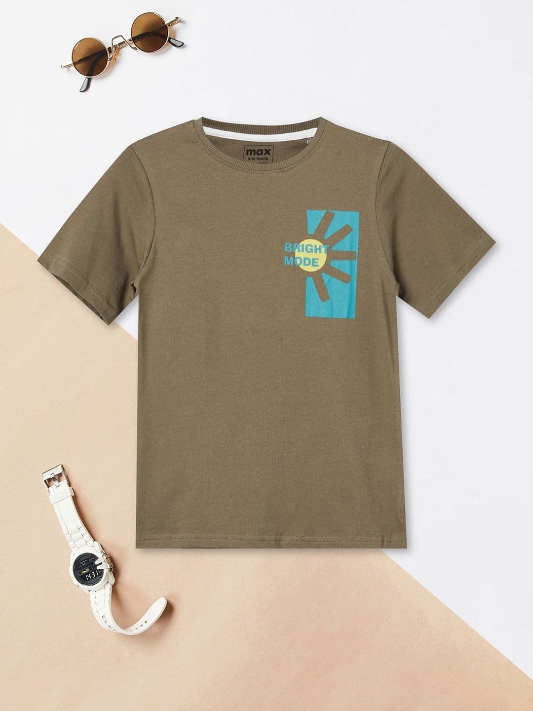 max max Boys Green Cotton Tshirts