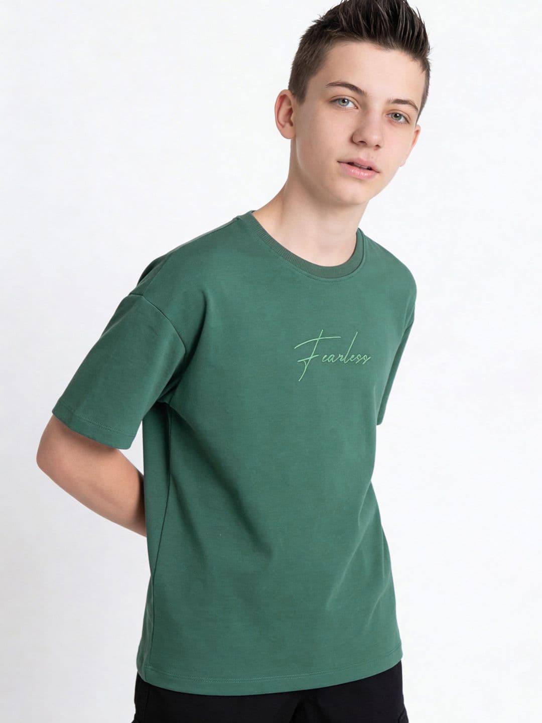 max max Boys Green Cotton Tshirts