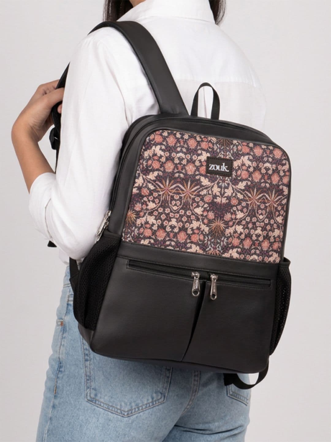 ZOUK ZOUK Women Ethnic Printed Vegan Leather Backpack With Compression Straps-Up to 16 inch