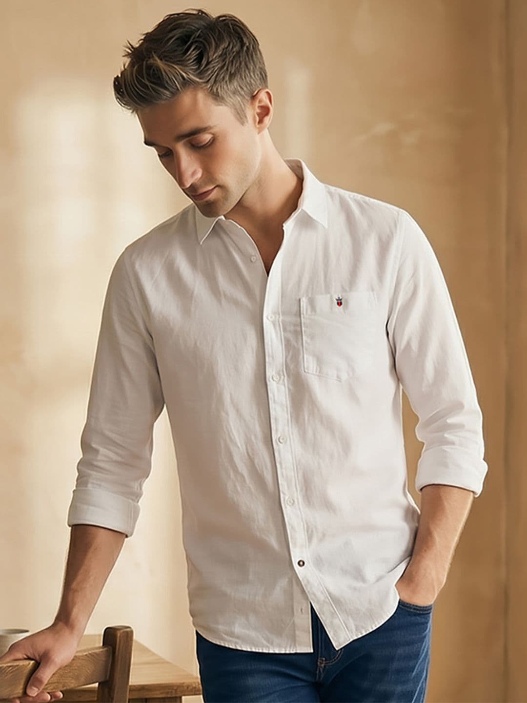 Louis Philippe Jeans Men Slim Fit Over Dyed Soft Handfeel Full Sleeve Casual Shirt