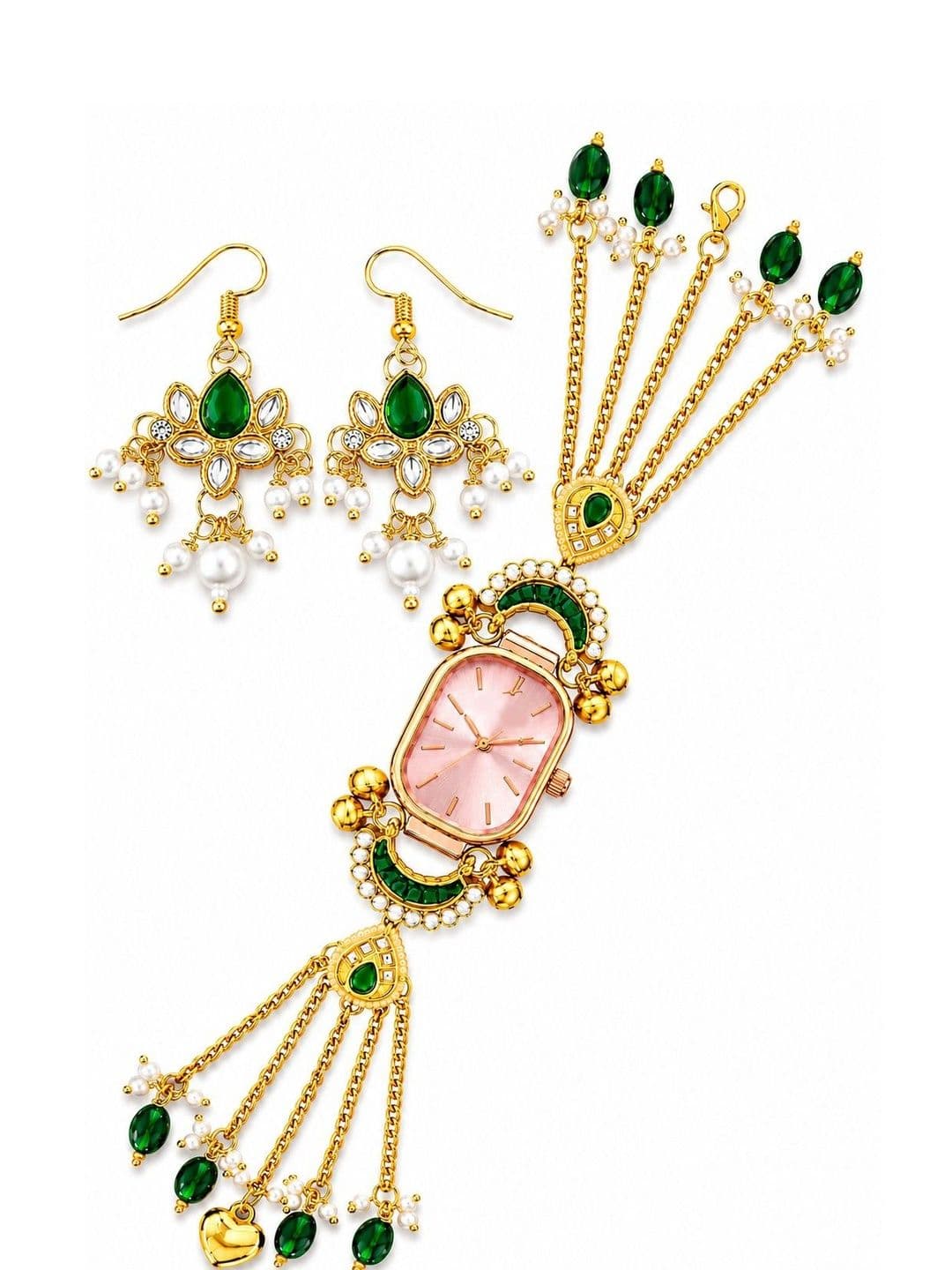 ARISTAL Jewellery ARISTAL Jewellery Women Dial & Bracelet Style Straps Analogue Watches Rose Gold Green Kashmiri Watch