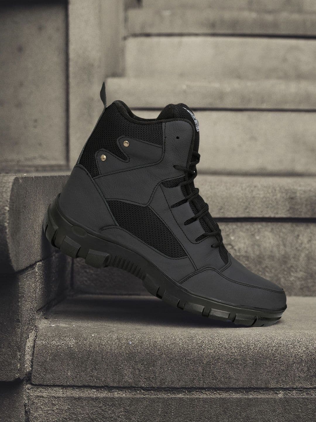 Eego Italy Eego Italy Men Black Leather High-Top Trekking Shoes