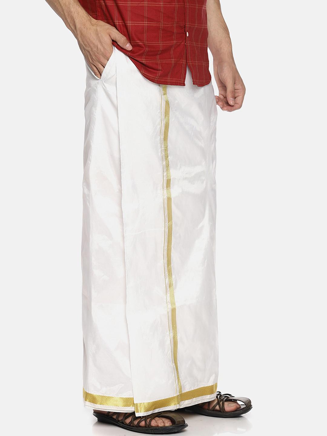 Sethukrishna Men White Solid Readymade Dhoti