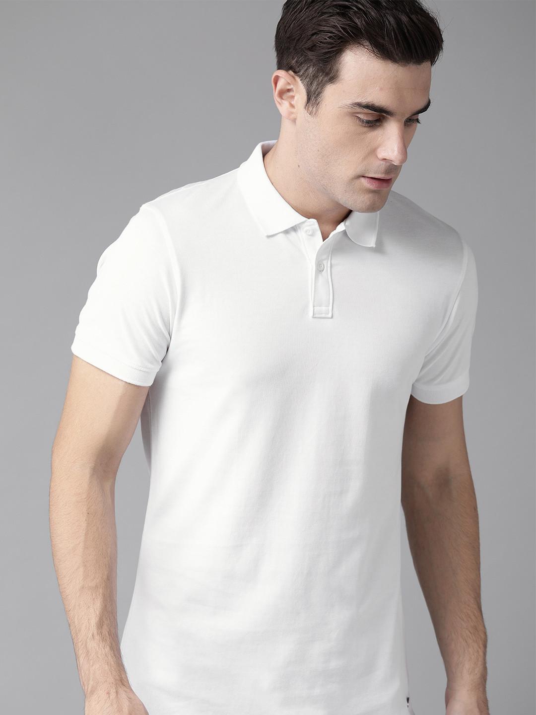 Roadster Men White Polo Collar Cotton Cotton T-shirt