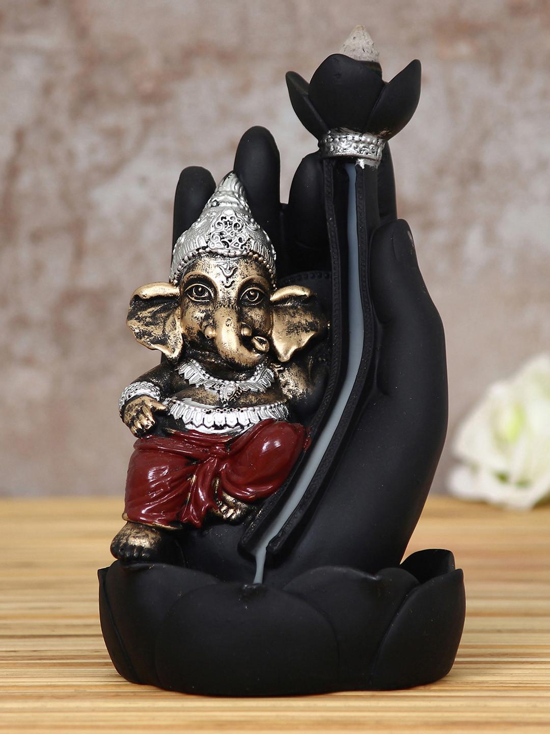 Artisyn Lord Ganesha Smoke Backflow Cone Black Polyresin Matte Prayer Room Small Showpiece - 6.3 Inches