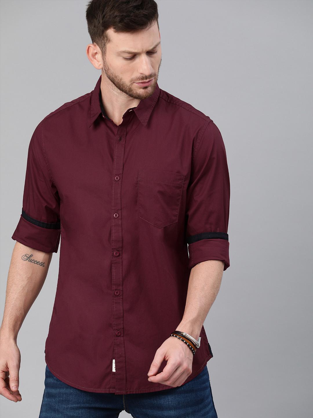 Roadster Men Maroon Pure Cotton Casual Shirt