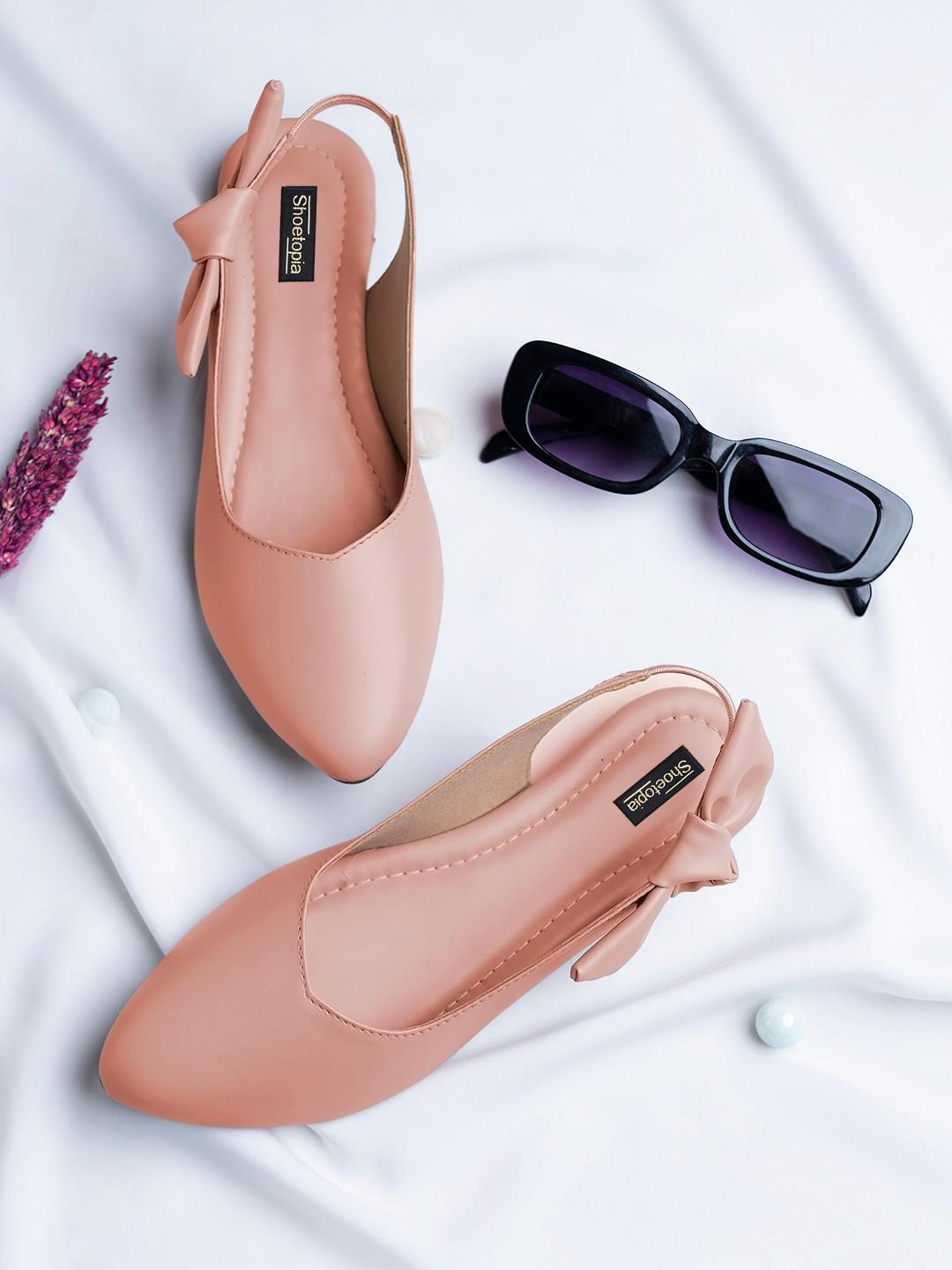 Shoetopia Women Pink Solid Slingback Flats With Bow Detailing