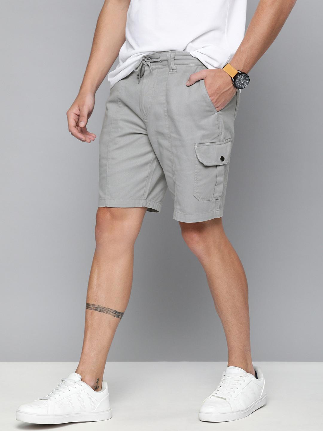 Mast & Harbour Men Grey Solid Regular Fit Cargo Shorts
