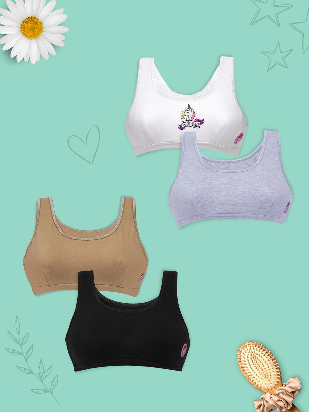 Girls Pack Of 4 Double Layer Premium Cotton Non-Wired Non Padded Beginners Bra DCBRDC6444/xxxs