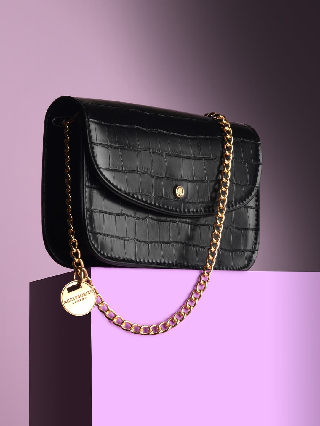 Accessorize London Women's Faux Leather Black Mini Purse Sling Bag