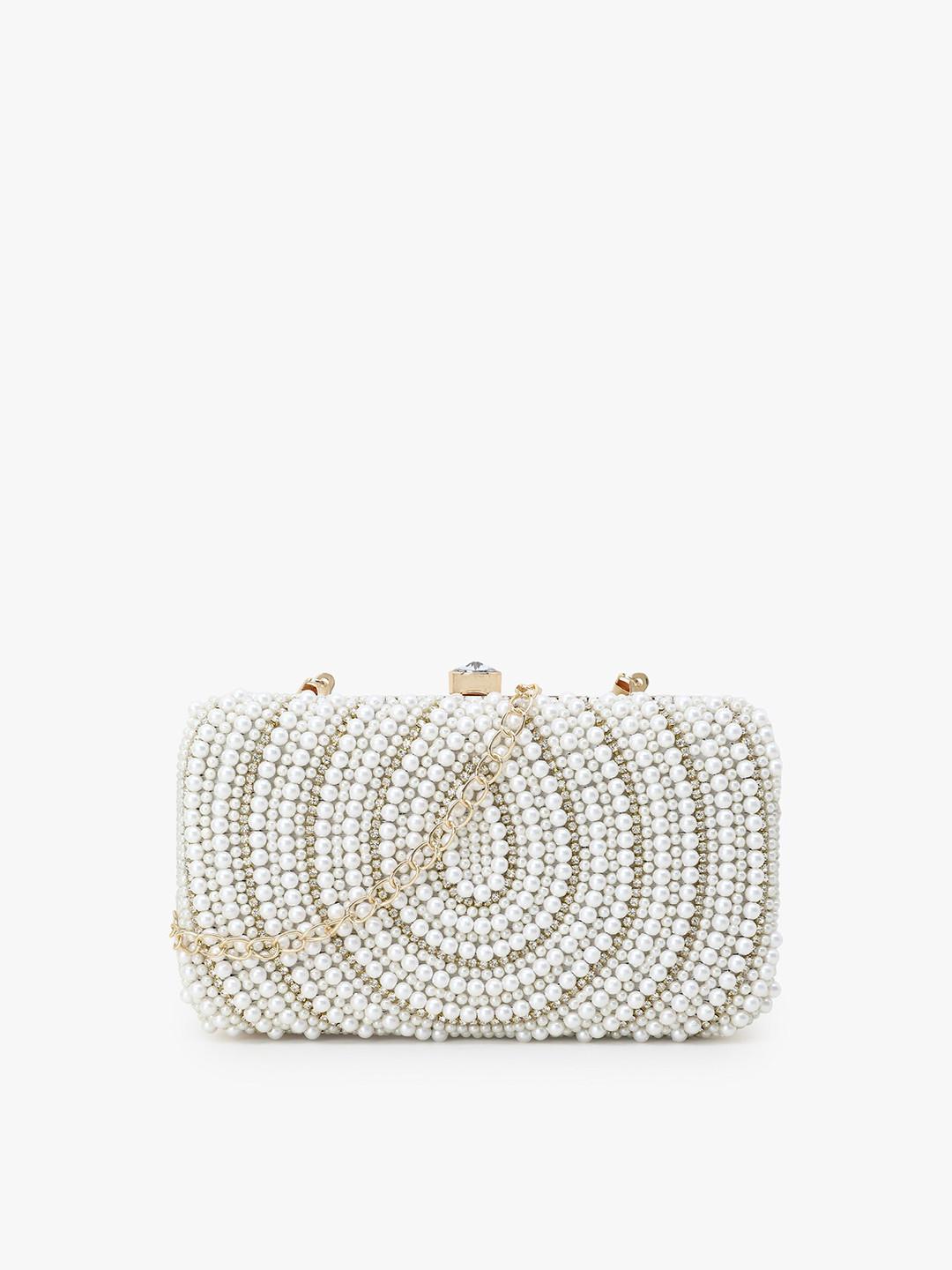 Anekaant Gold-Toned & White Embellished Clutch