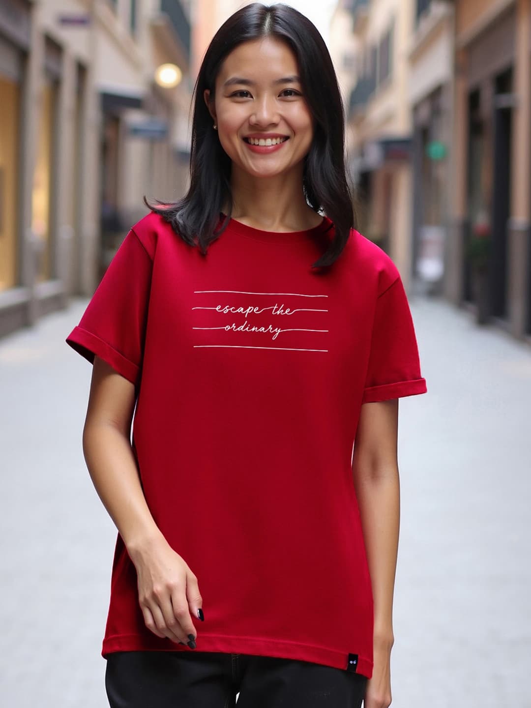 Bewakoof Women Red Typography Printed Boyfriend T-Shirt