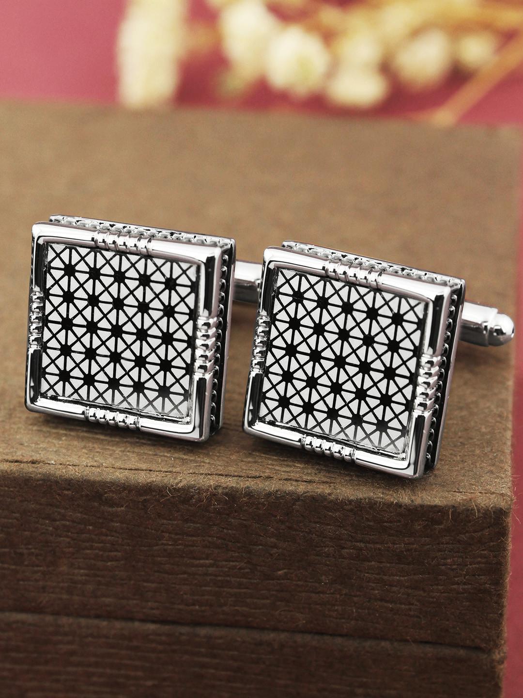 PELUCHE Men Silver-Toned & Grey Cufflink