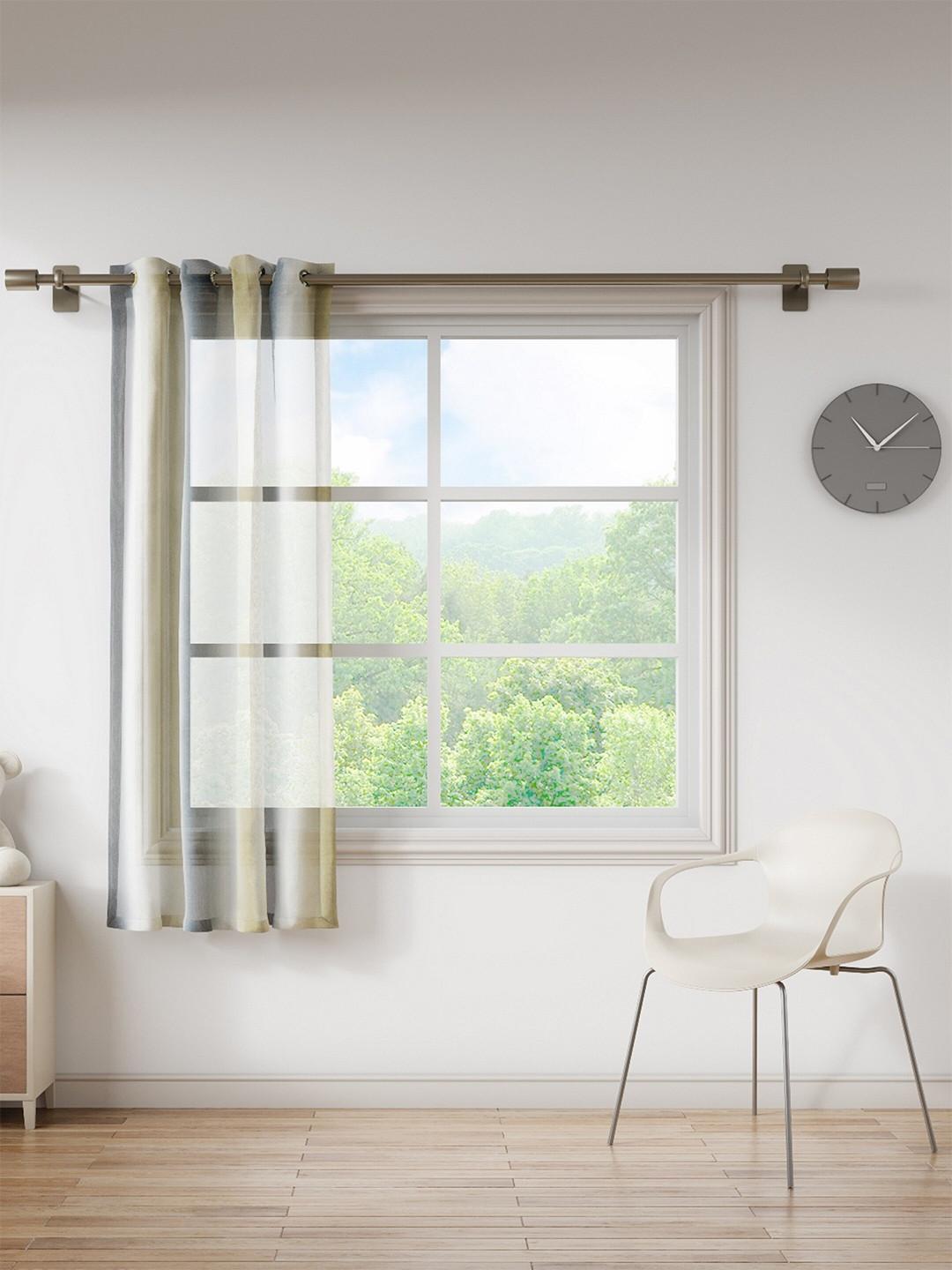 DDecor Gold-Toned & White Striped Sheer Window Curtain