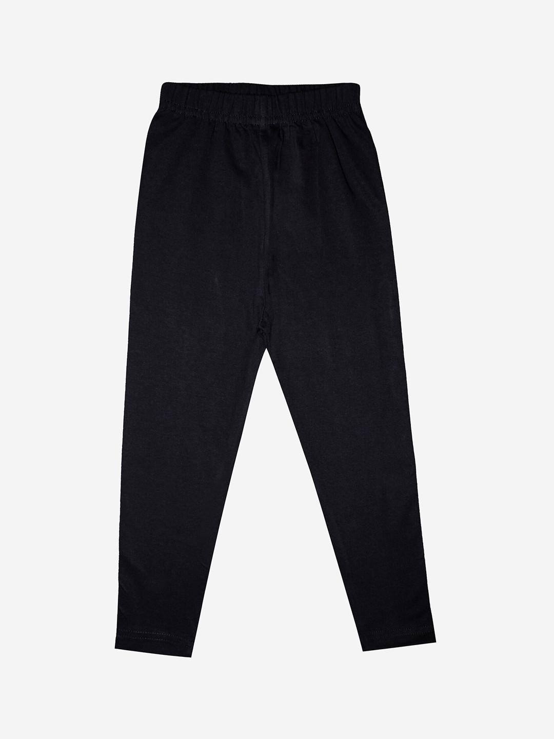 KiddoPanti Girls Black Solid Ankle Length Lycra Legging