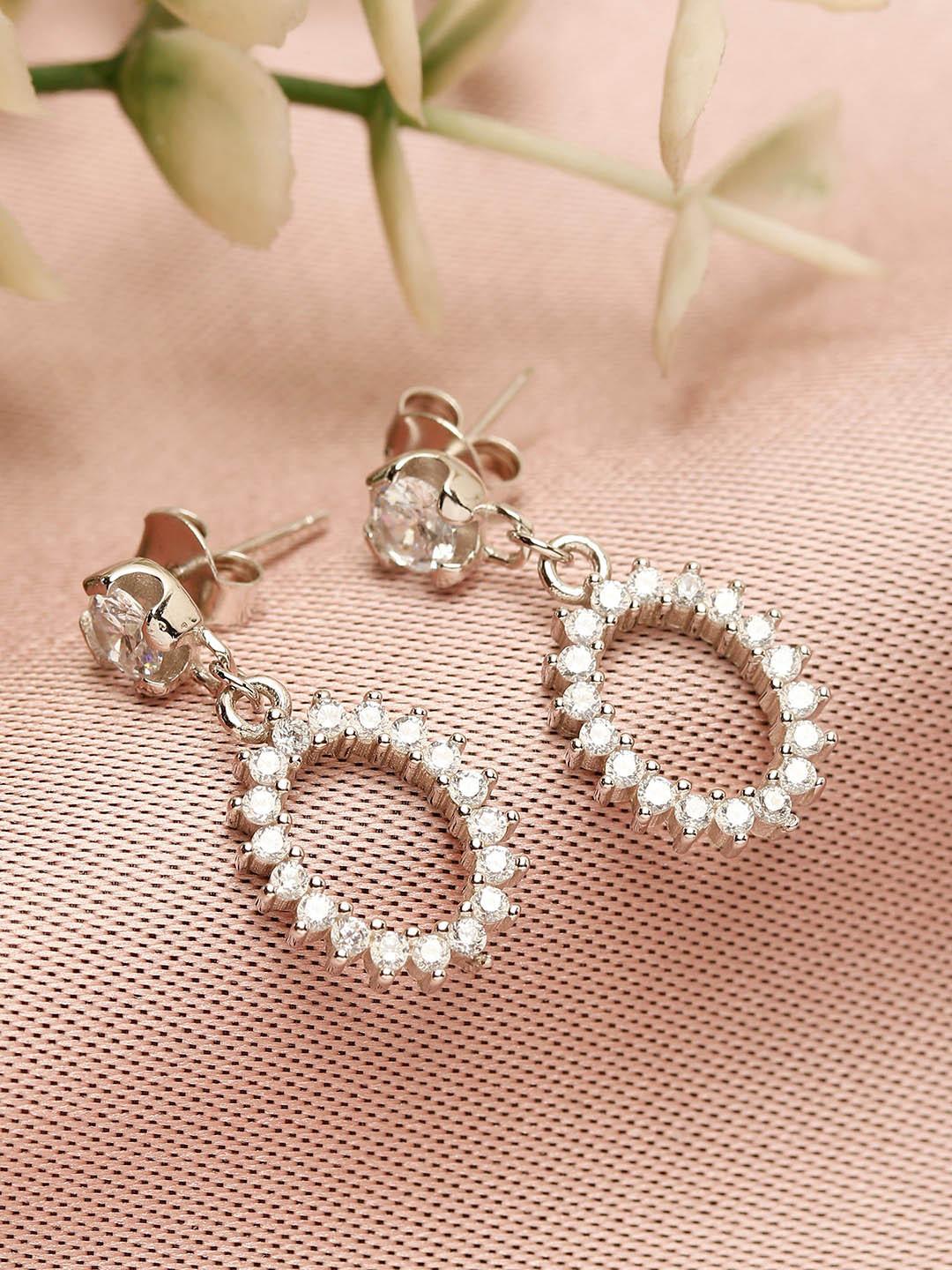 GIVA White 925 Sterling Silver Rhodium Plated Hollow Zircon Drop Studs Earrings