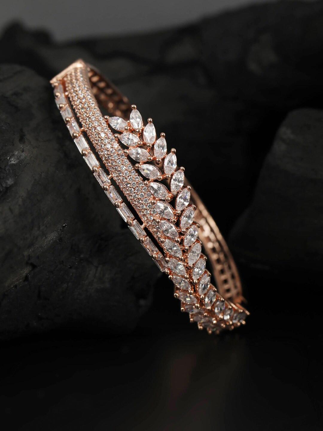 Priyaasi Women Rose-Gold Toned & Plated American Diamond Studded Handcrafted Kada Bracelet