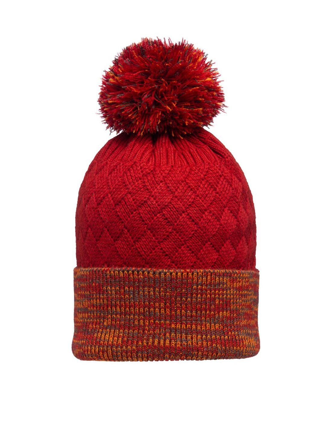 513 Women Red & Orange Self Design Knitted Beanie