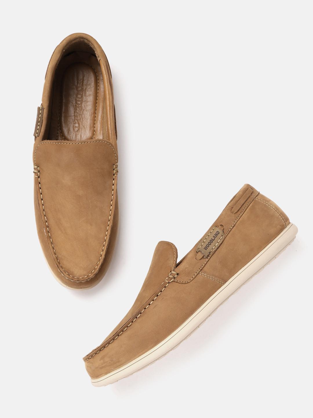 Woodland Men Camel Brown Solid Leather Loafers