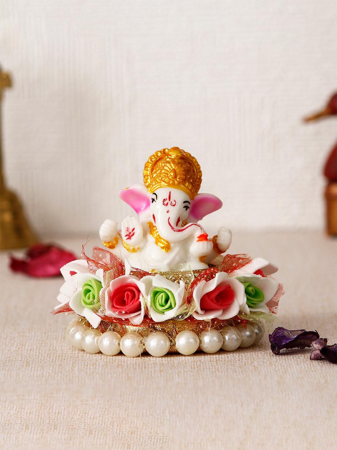 Artisyn Lord Ganesha White Polyresin Natural Prayer Room Hand-Crafted Medium Showpiece - 3.5 Inches