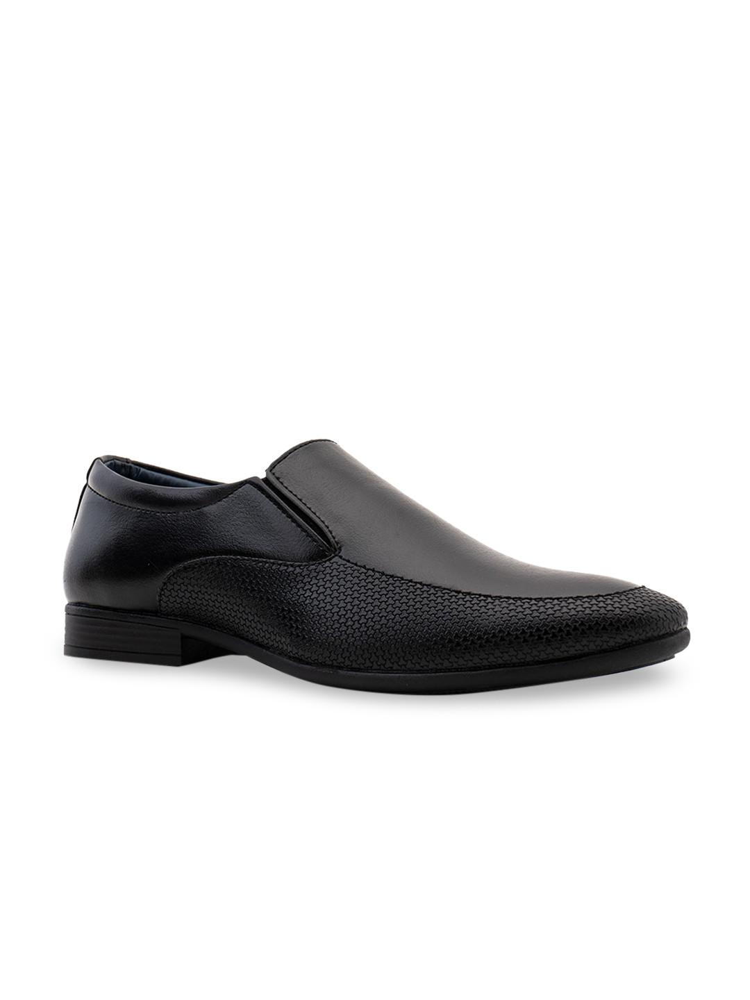 Khadims Men Black Textured Formal Slip-Ons