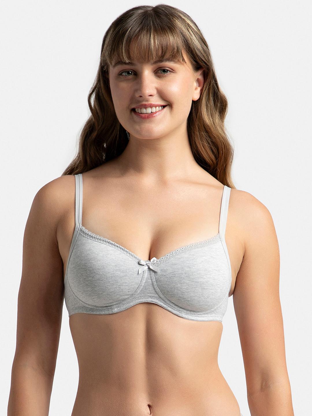 Jockey Wirefree Padded Plus Size Cotton Medium Coverage Tshirt Bra with Lace Styling -1723
