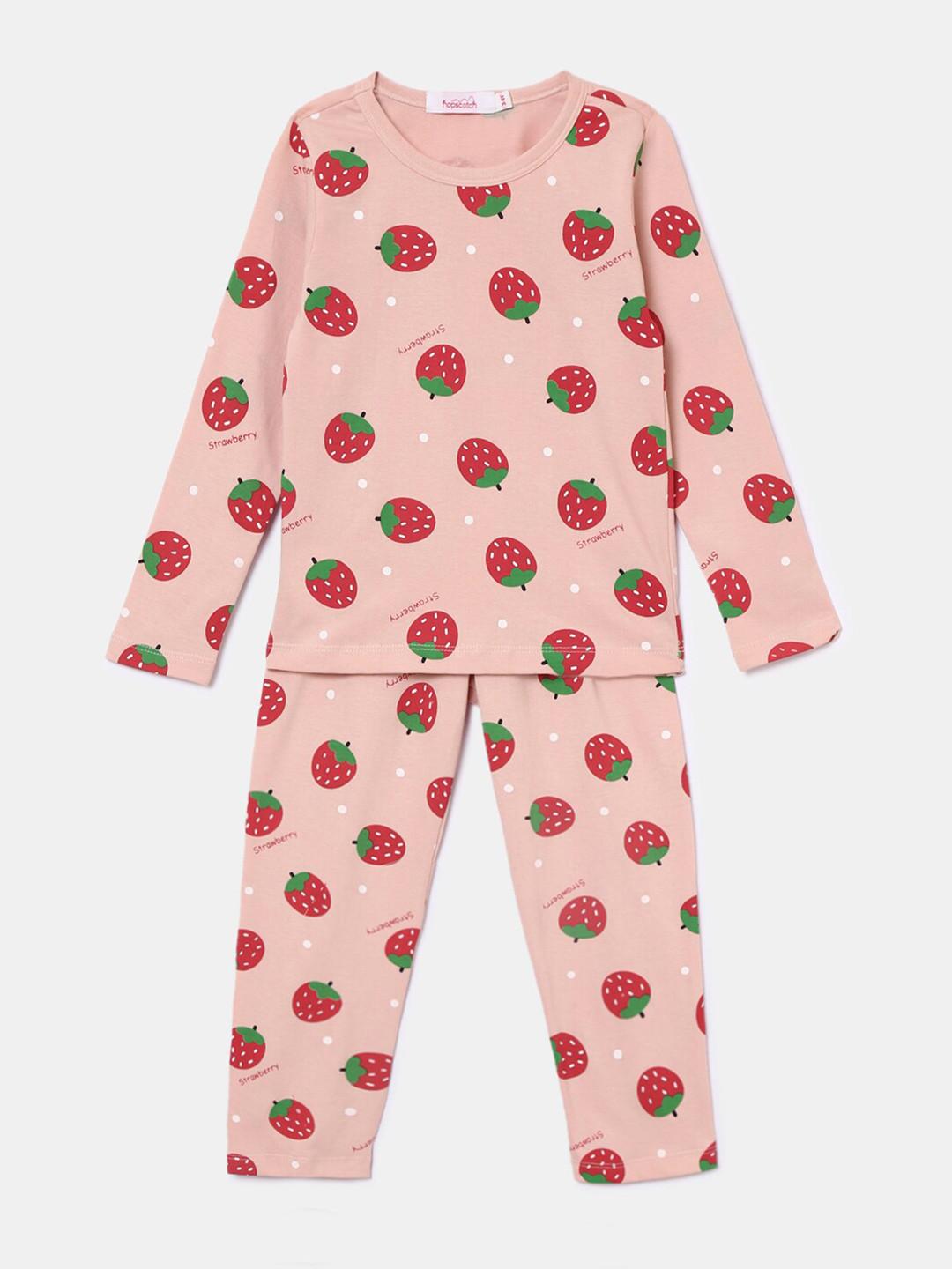 Hopscotch Girls Pink Printed Organic Cotton T Shirt & Pyjama