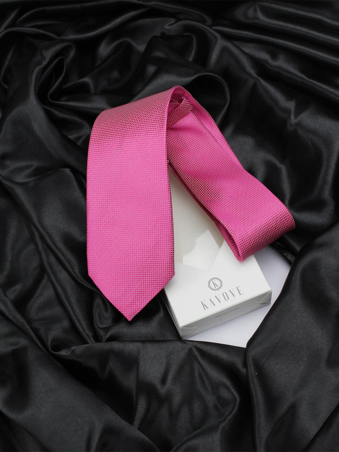 Kavove Men Pink Woven Design Broad Tie