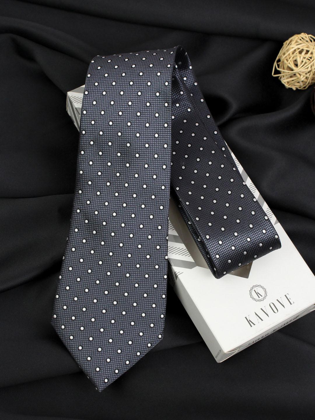 Kavove Men Grey Polka Dots Printed Broad Tie