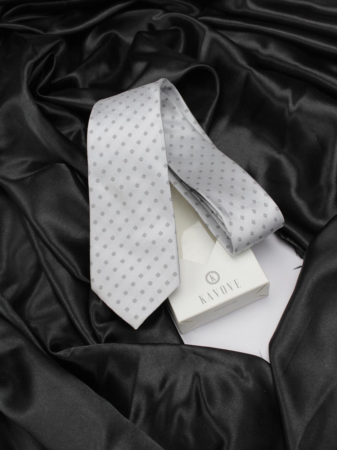 Kavove Men Grey Woven Design Broad Tie