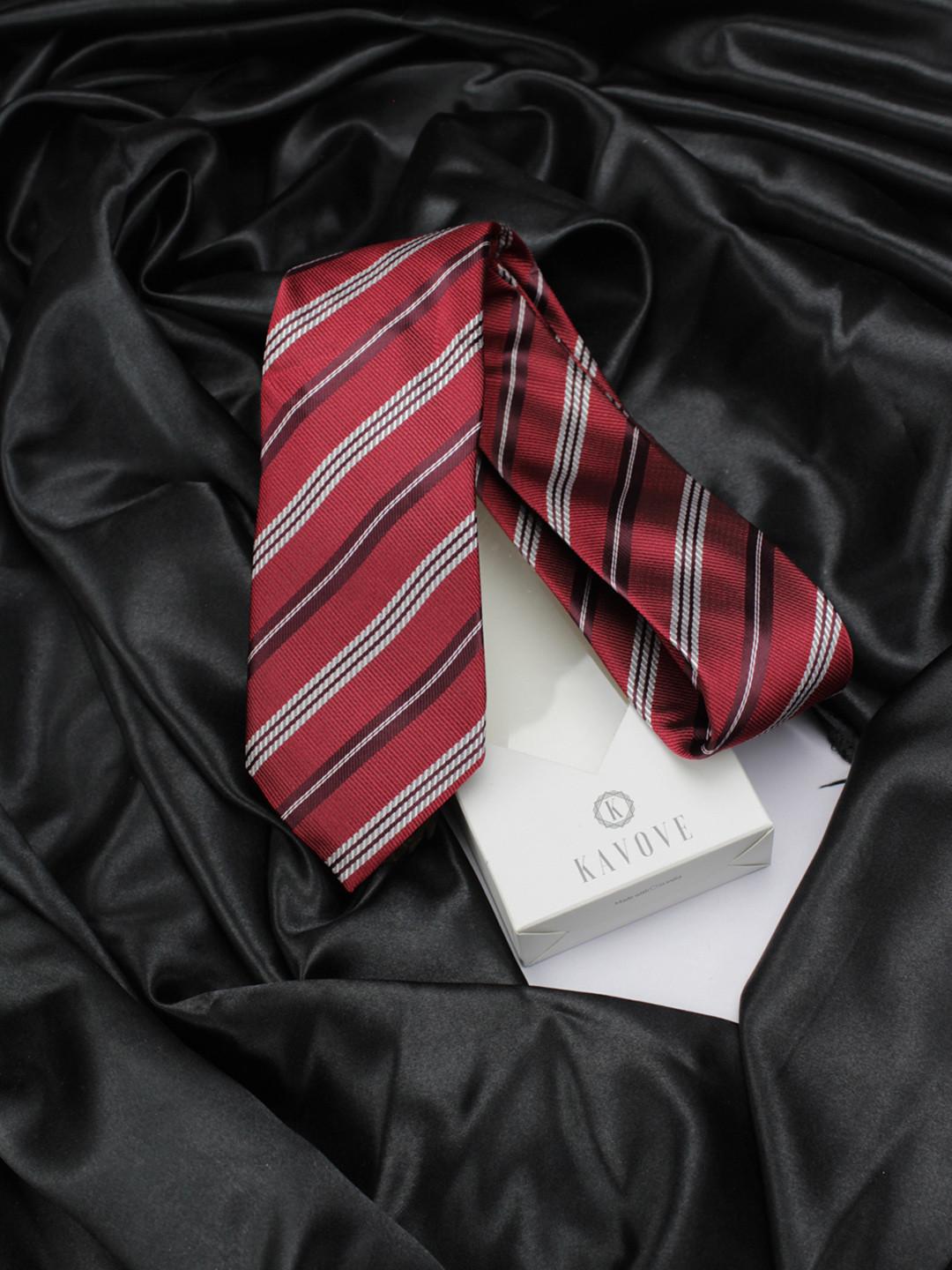 Kavove Men Red & White Striped Broad Tie