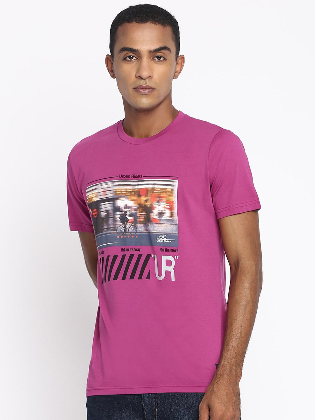 Lee Men Violet Typography Printed Slim Fit T-shirt