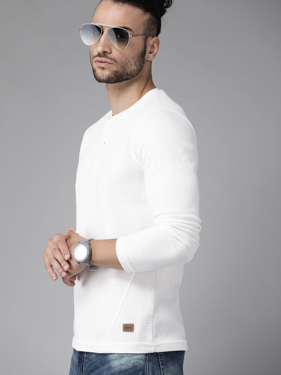 Roadster Men White Henley Neck T-shirt