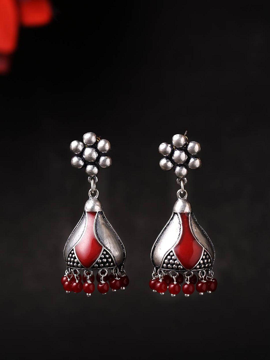 Rangabati Maroon Embellisheds Jhumka Earrings