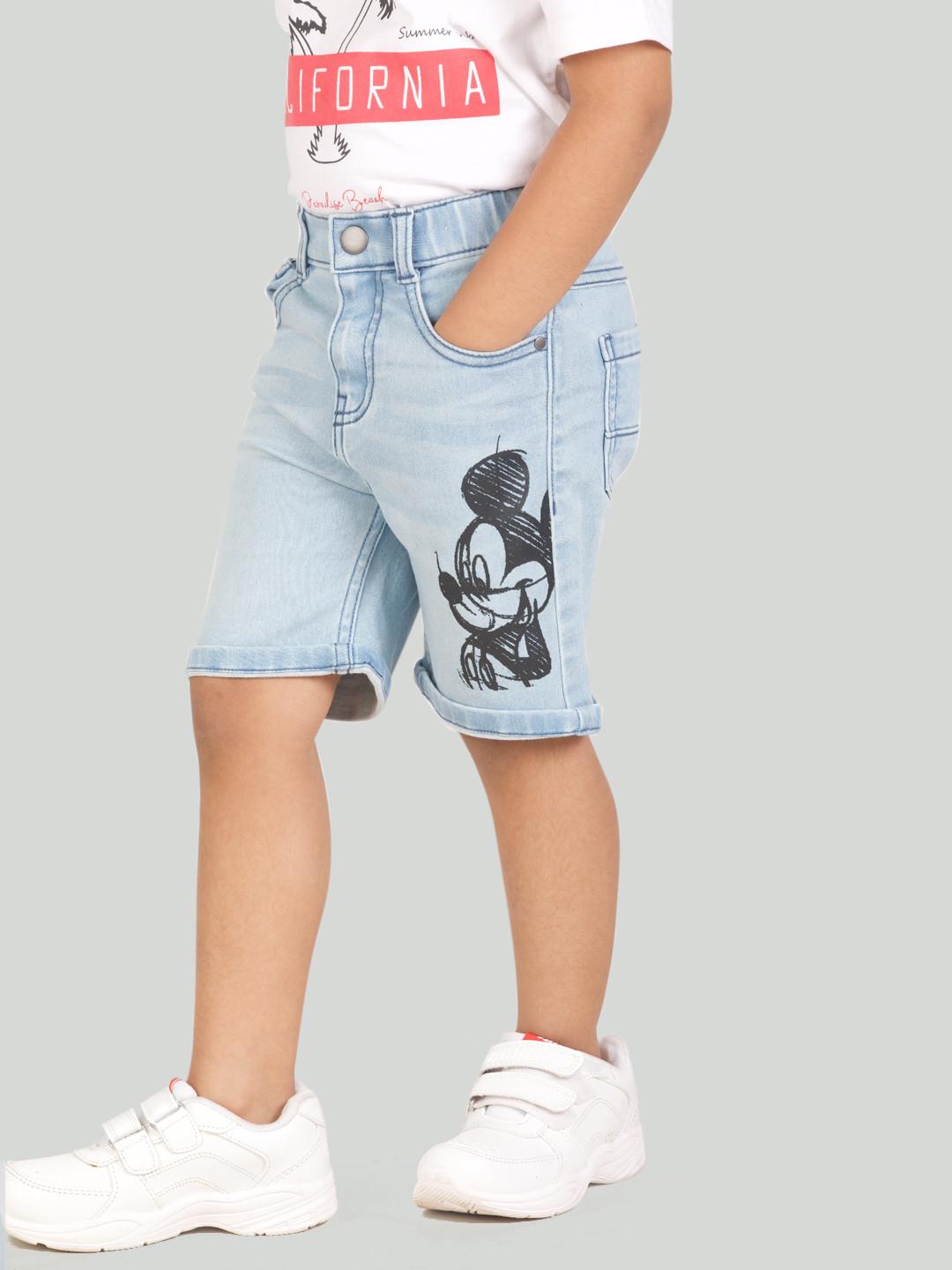 Zalio Boys Blue Mickey Printed Denim Shorts