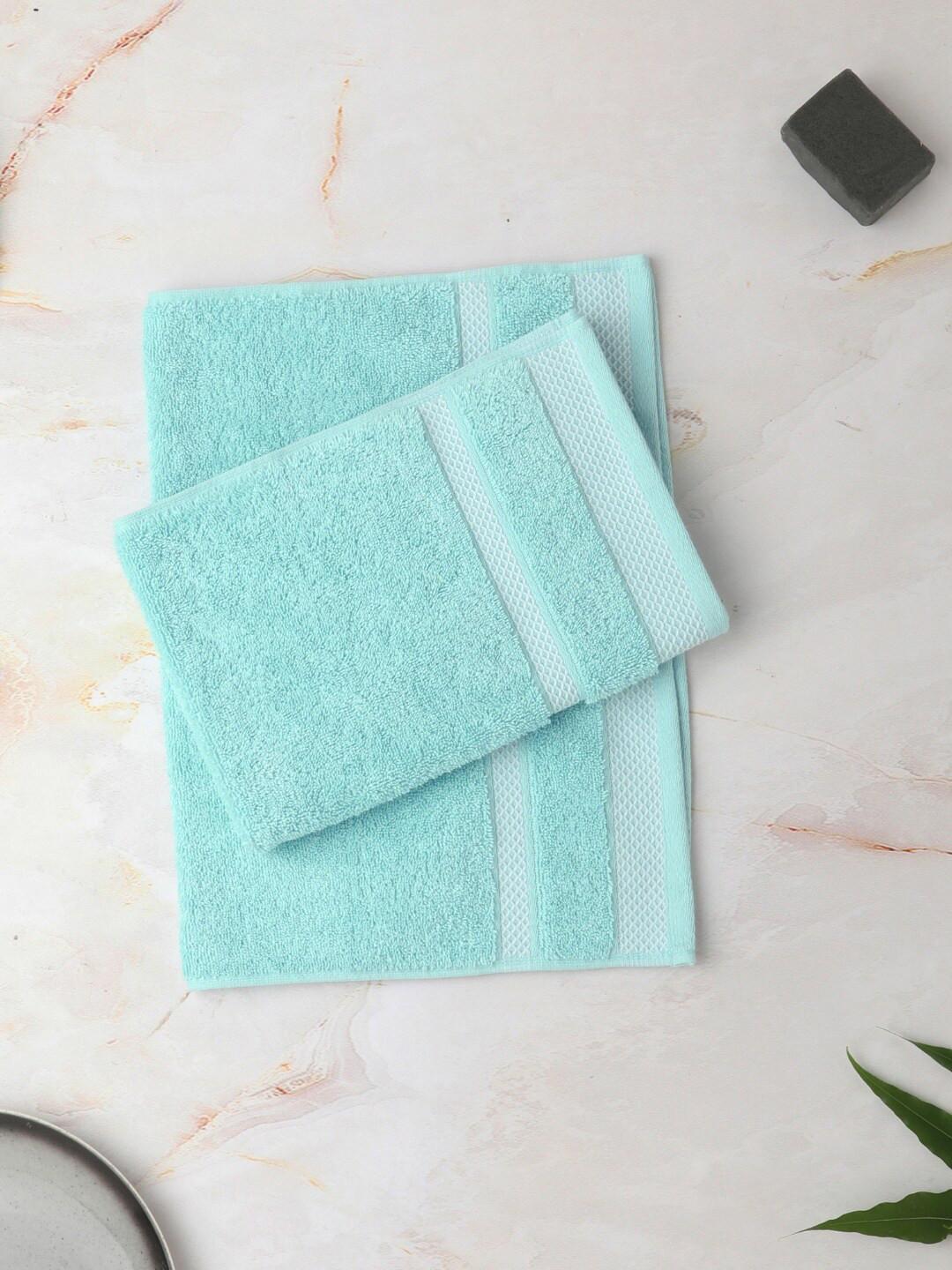 SPACES Set of 2 Green Solid Cotton 600 GSM Hand Towels