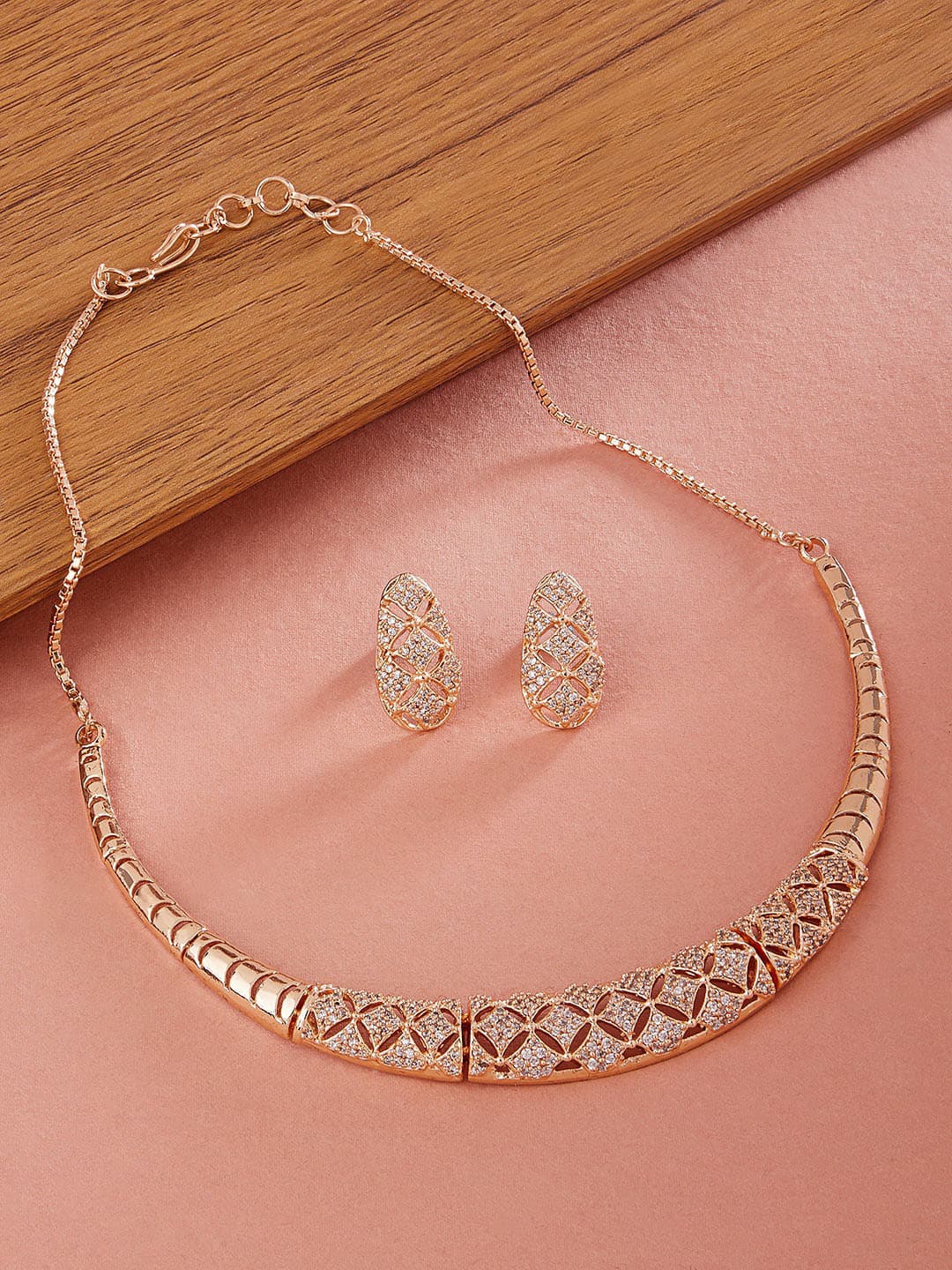 AMI Rose Gold-Plated & White CZ-Studded Jewellery Set
