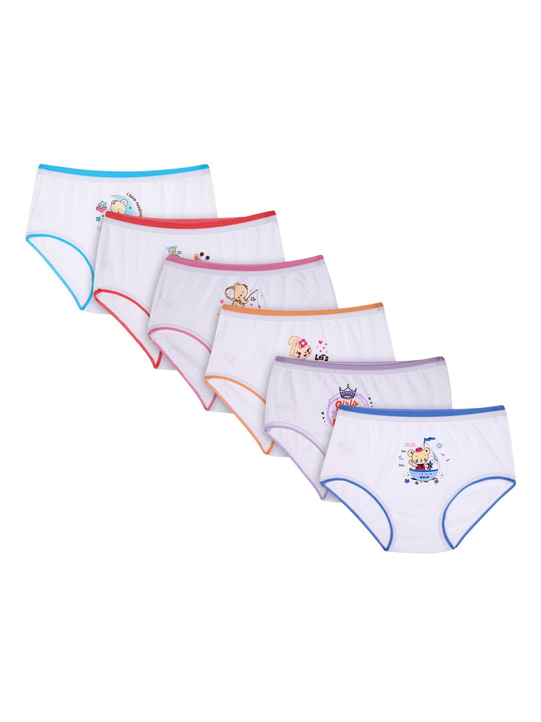 Bodycare Girls Pack of 6 White Printed Cotton Hipsters KIAE1700-PK005_P6