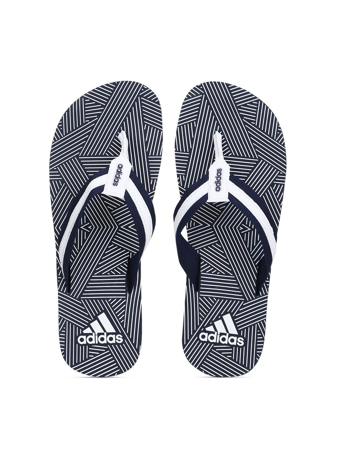 ADIDAS Men Navy Blue & White Striped Sliders