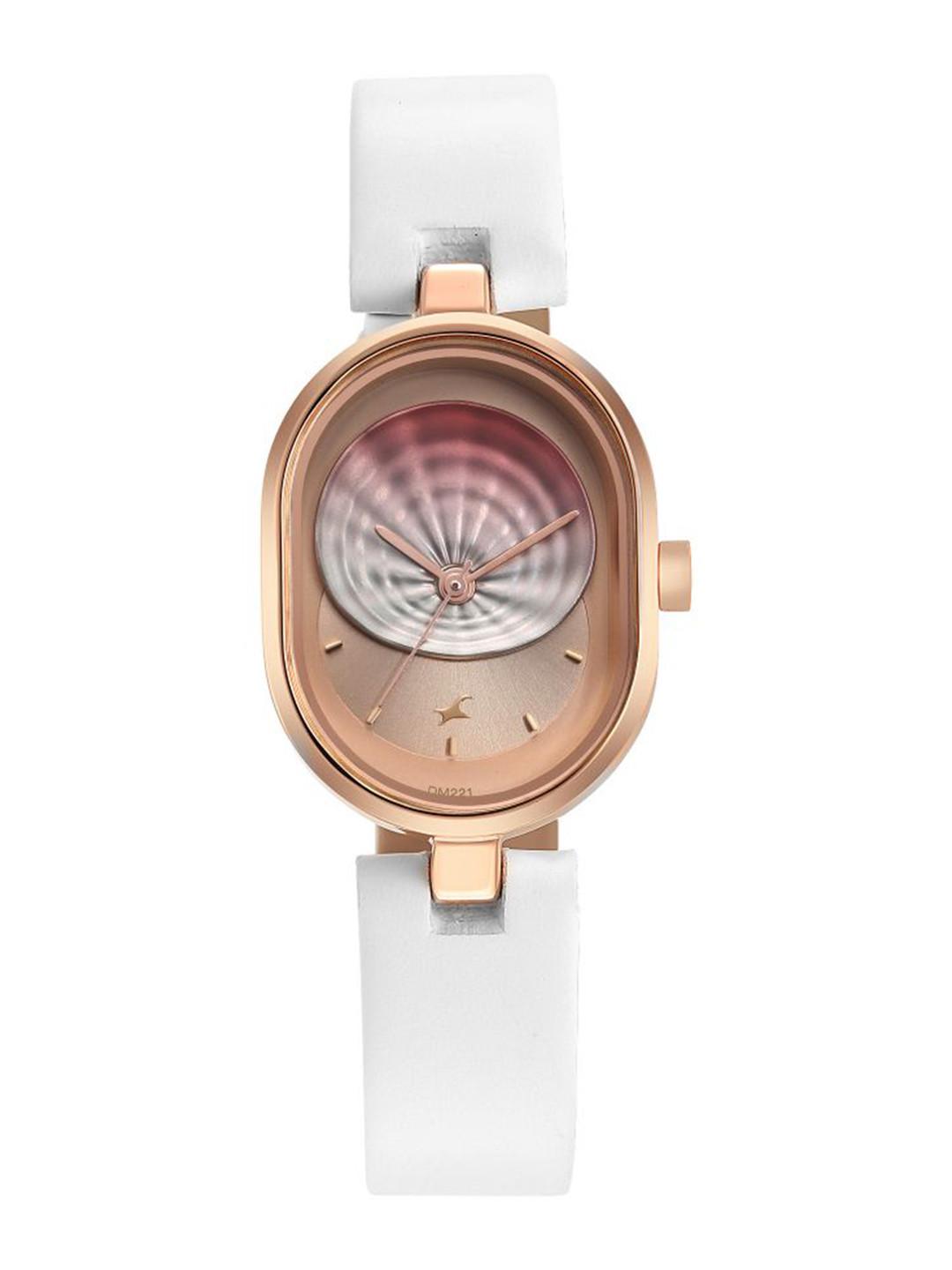 Fastrack Women Brass Dial & Leather Straps Analogue Watch 6258WL01