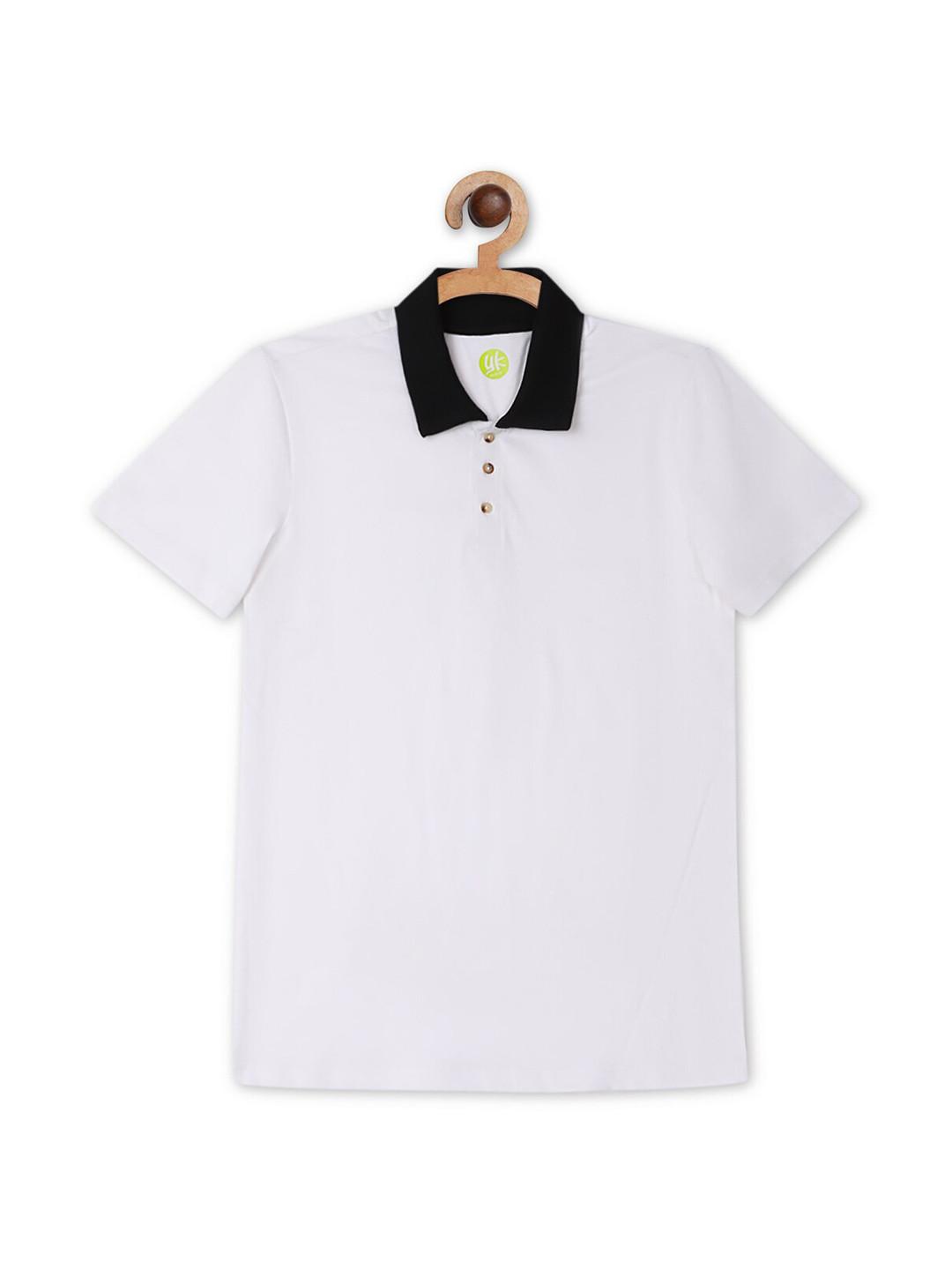 YK Boys White & Black Polo Collar T-shirt