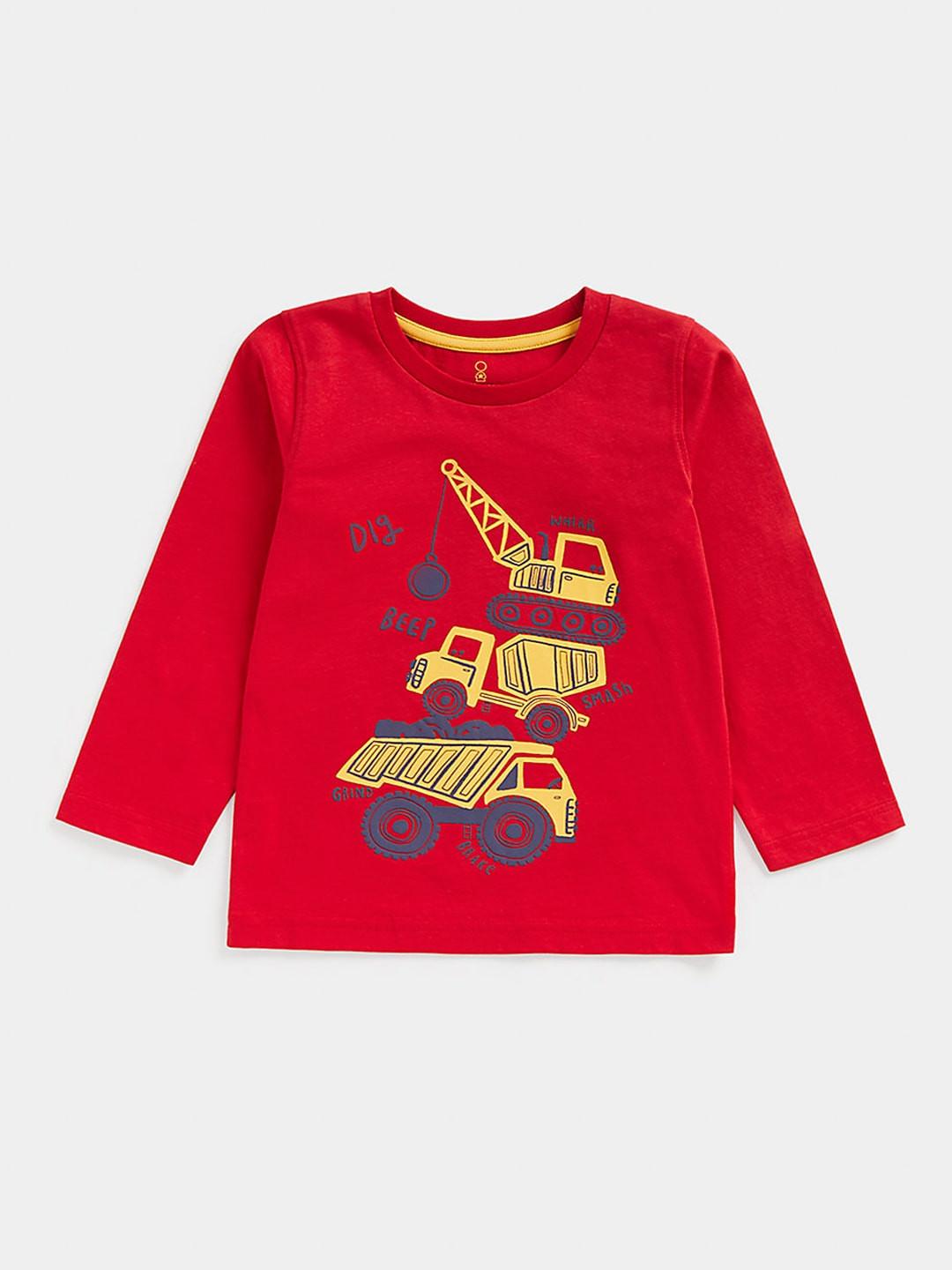 mothercare Infant Boys Red & Yellow Graphic Printed Pure Cotton T-shirt