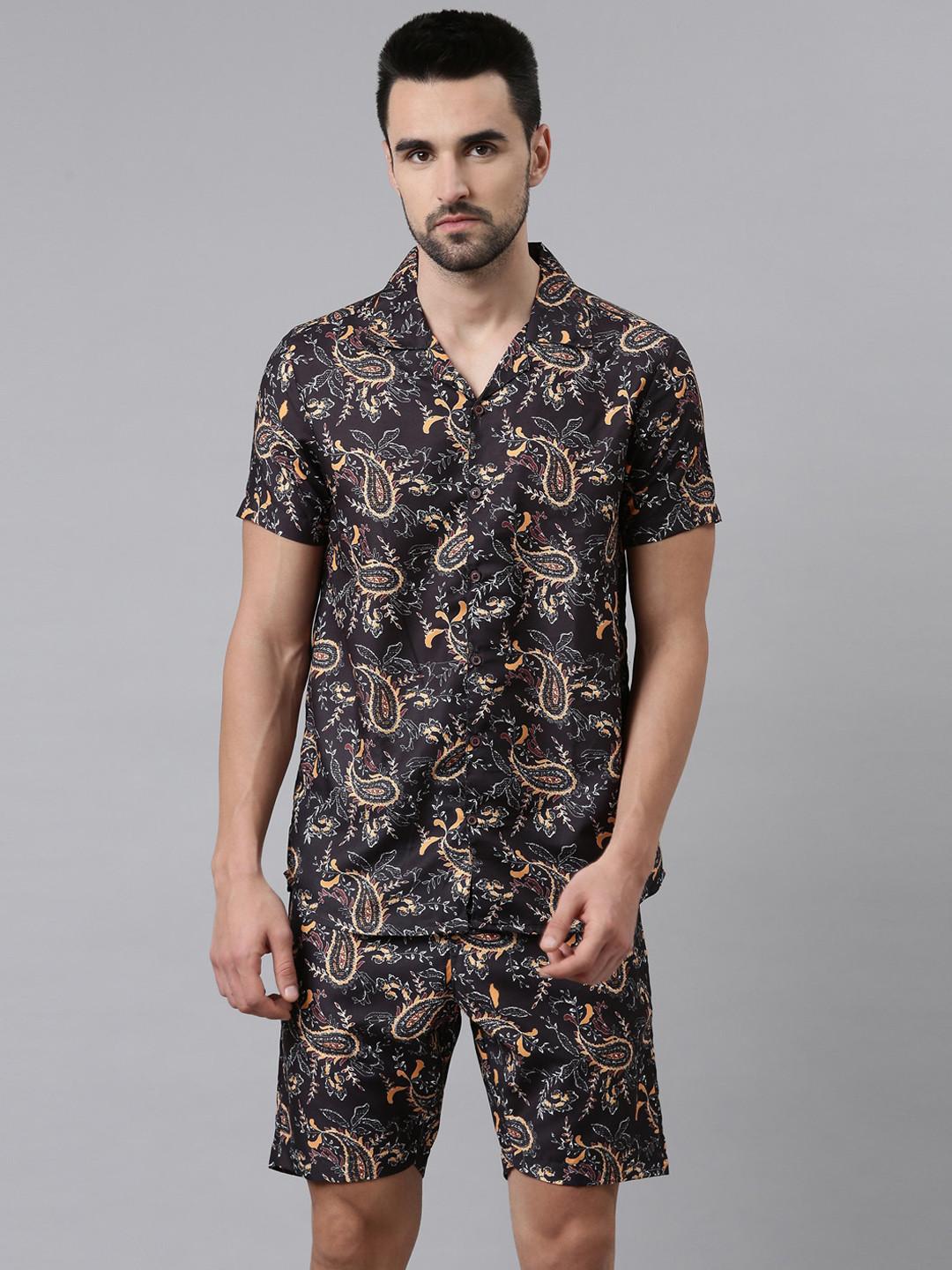 Bushirt Kalamkari Ethnic Motifs Shirt with Shorts Night Suit