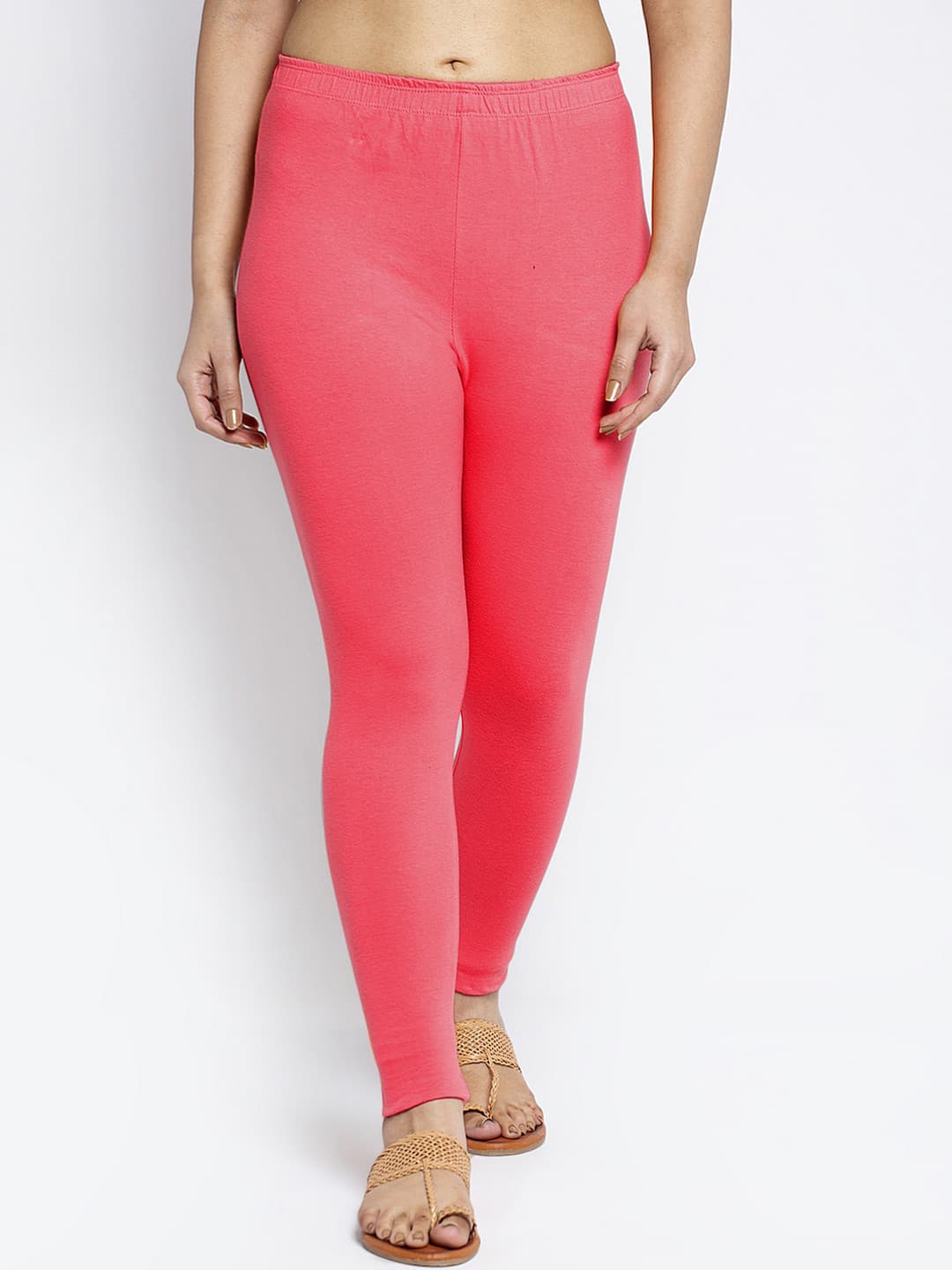 GRACIT Women Peach Solid Ankle-Length Leggings