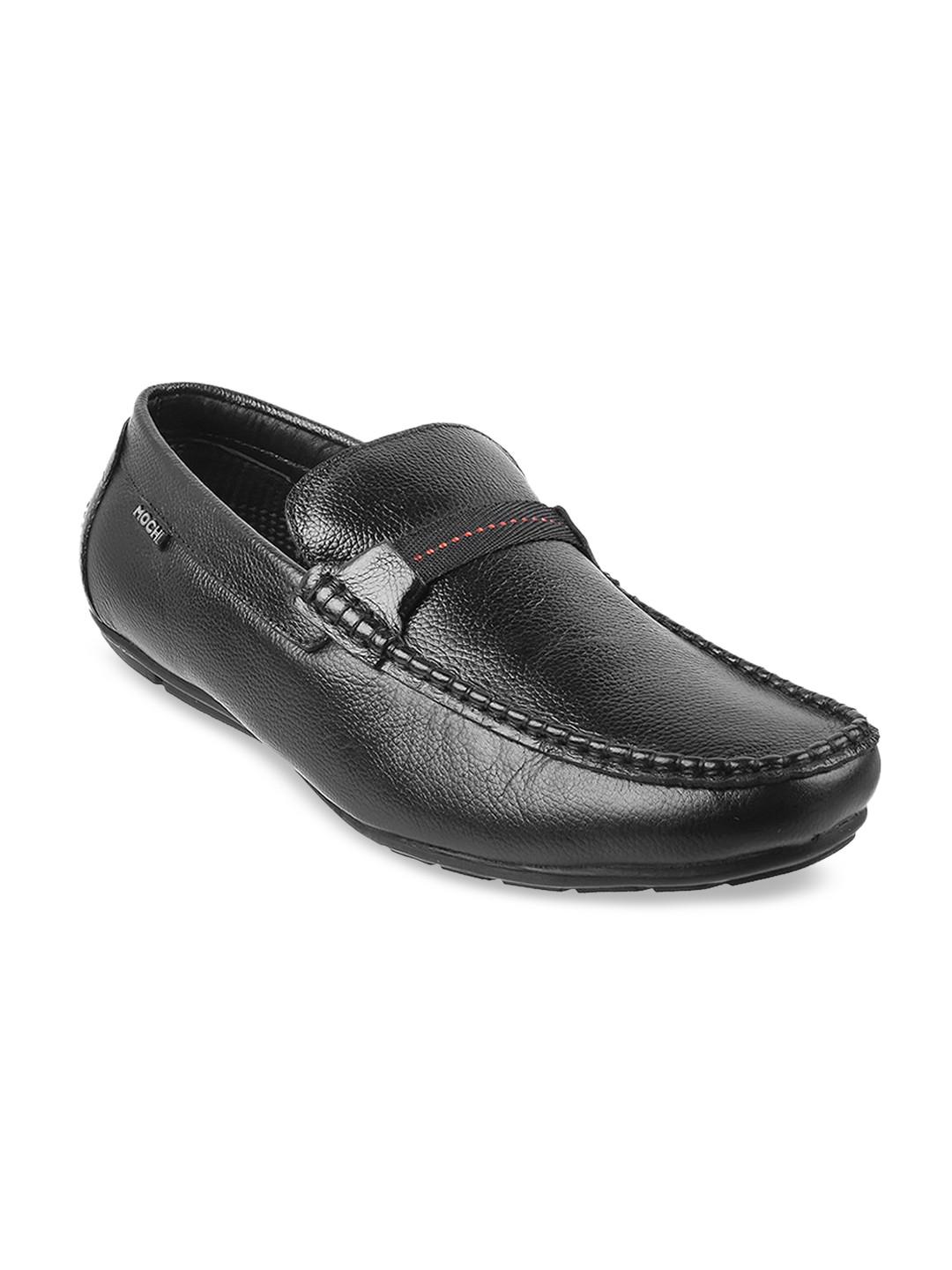 Mochi Men Black Textured Leather Slip-On Loafers