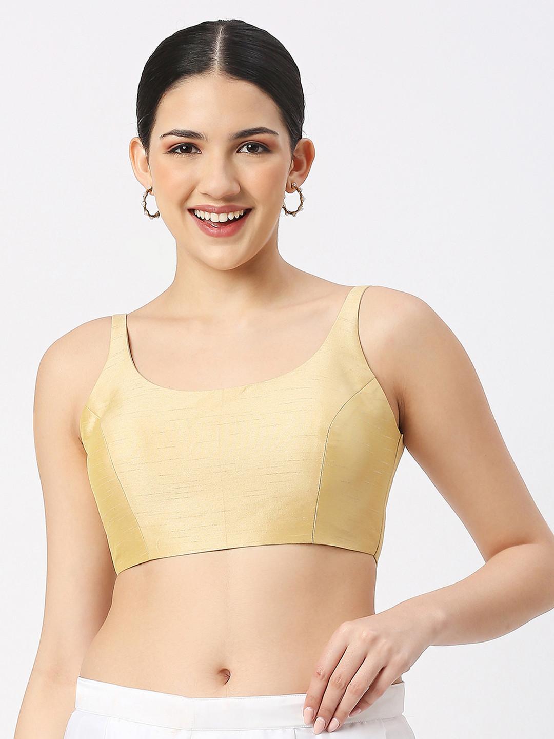 neckbook Women Gold Solid Princess Cut Padded Readymade Saree Blouse