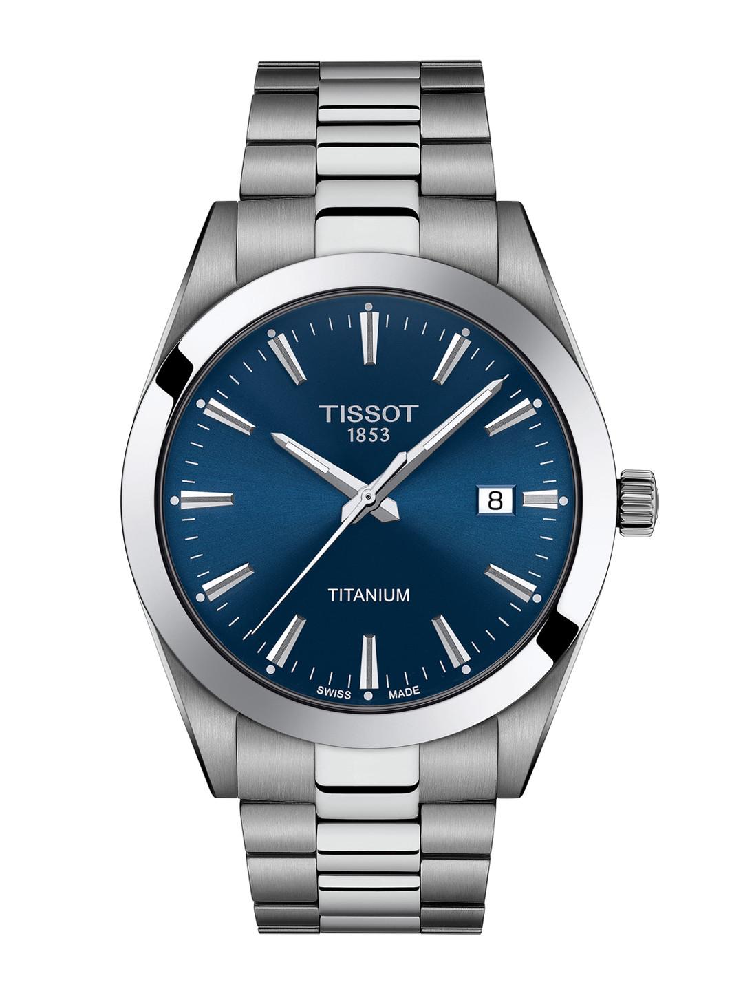 TISSOT Men Blue Titanium Dial & Silver Toned Bracelet Style Straps Analogue Watch