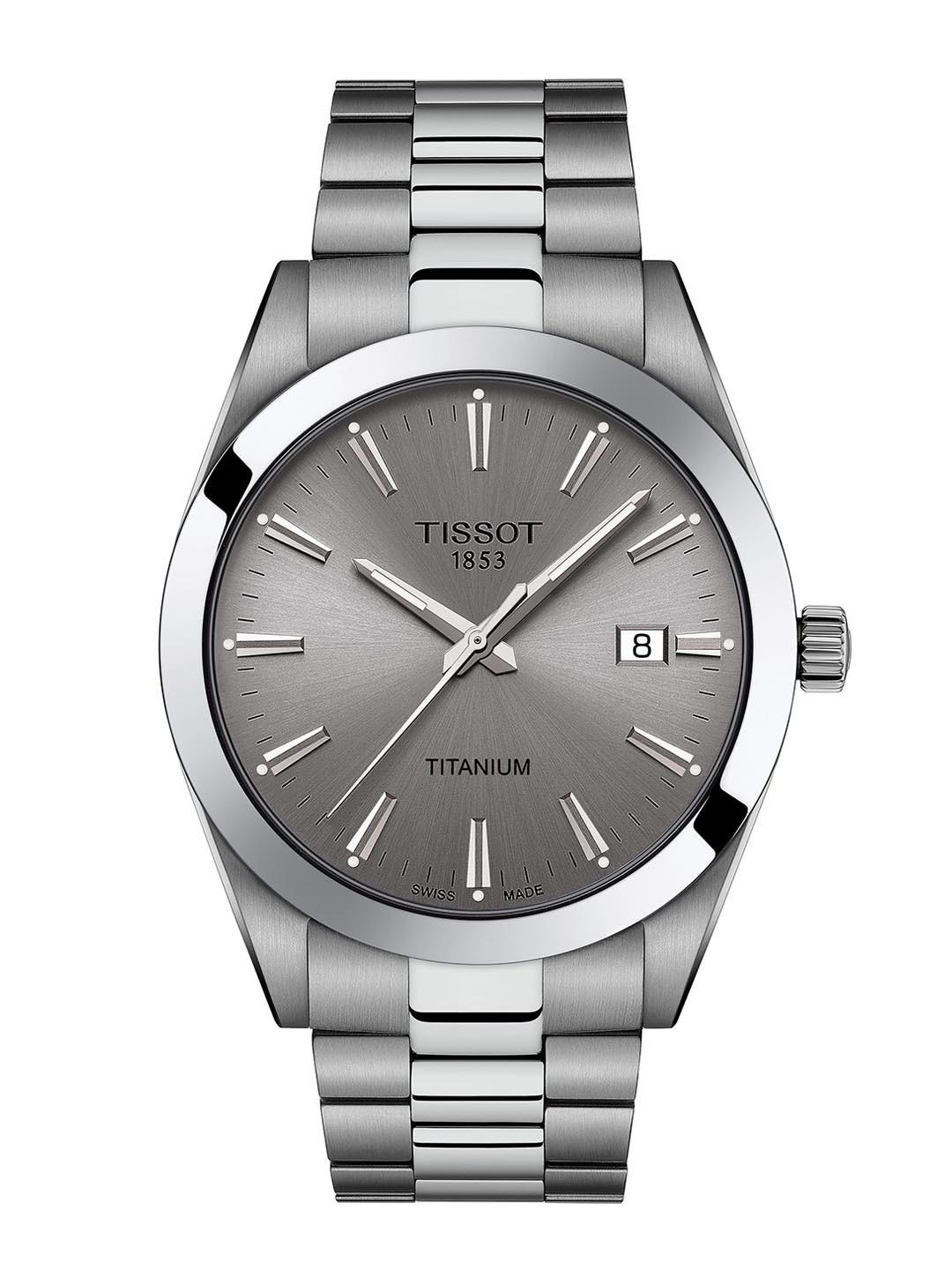 TISSOT Men Grey Titanium Dial & Silver Toned Bracelet Style Straps Analogue Watch